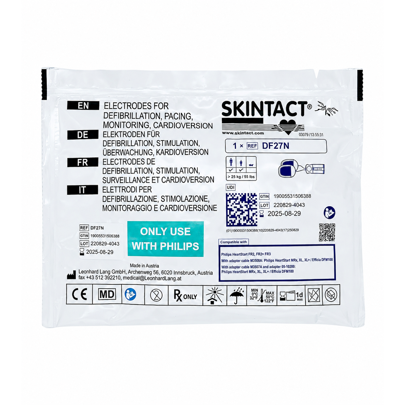 SKINTACT Adult Defib Pads - Compatible with Philips HeartStart FR2, FR2+